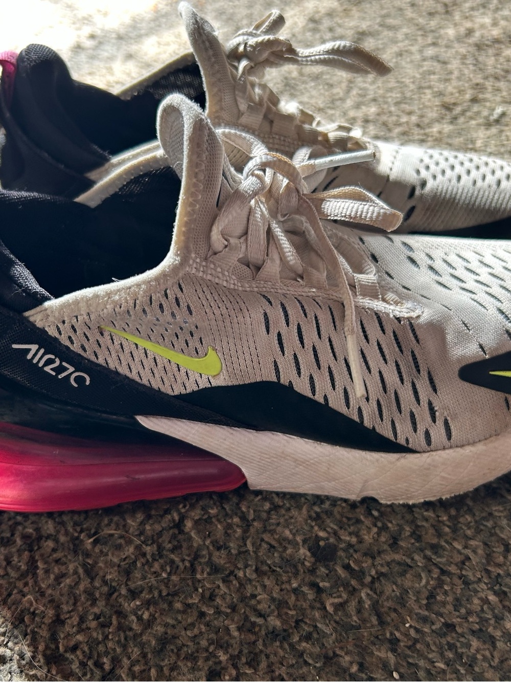 Nike Kids Air Max 270 Sneakers in White, Black, Pink & Neon Yellow